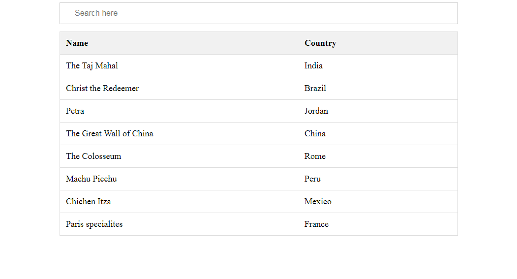 Search and filter on a HTML table using javascript